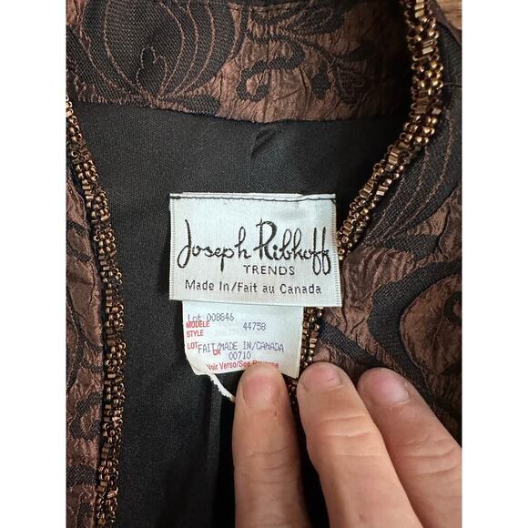 Joseph Ribkoff Trends Brown Floral Open Front Evening Jacket L - Picture 10 of 12